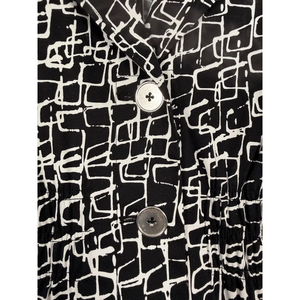 Laura Ashley Womens Black White Geometric‎ Print Button Front Jacket Blazer Sz L